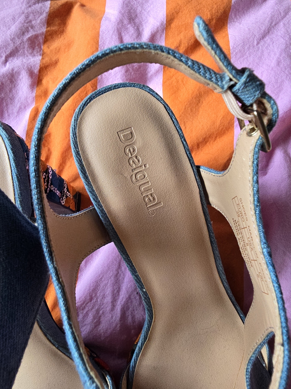 Desigual Blue Denim Embroidered Block Heel Sandals - Picture 6 of 9